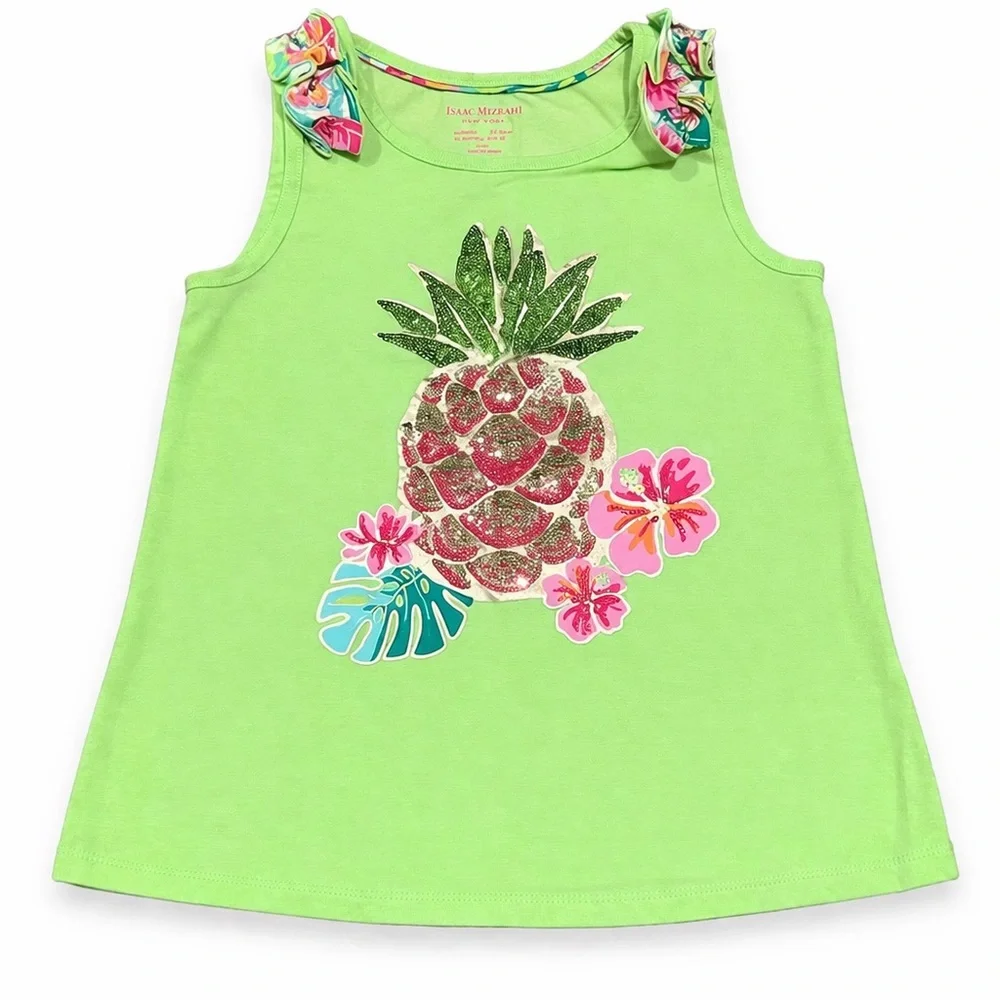Isaac Mizrahi Green Tank Top with Pineapple Design 7-8Y